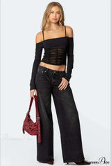 Relaxed Wide-Leg Printed Full-Length Jeans Black / S