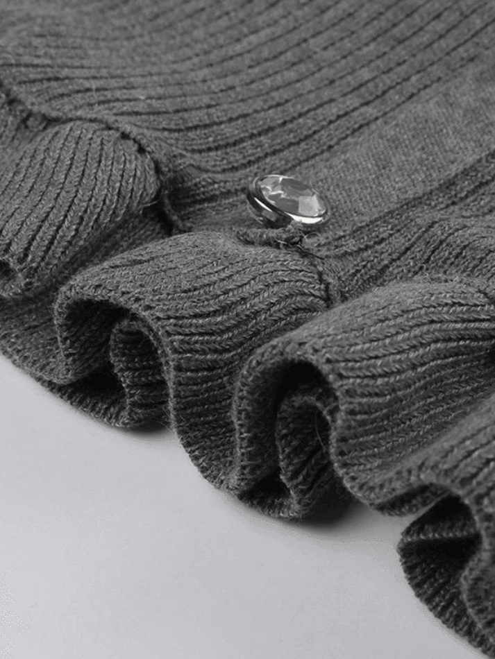 Ruffle Patchwork Buttoned Knit Top Sweaters