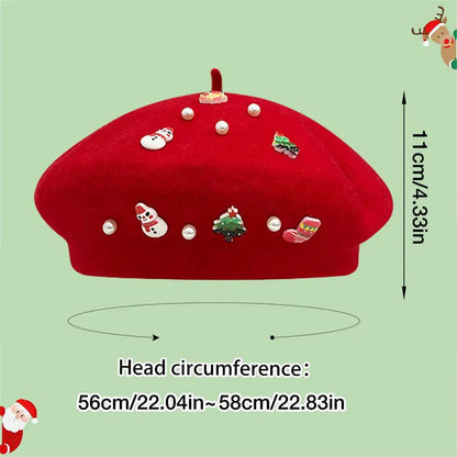 Cold Resistant Wool Korean Style Painter Christmas Beret Hat Red / A Hat-L