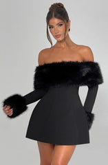 Rory - Off-Shoulder Fur Sleeve Mini Dress