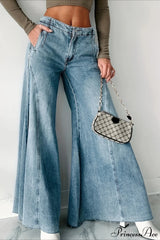 Wide Leg Washed Denim Elegant Simple Jeans