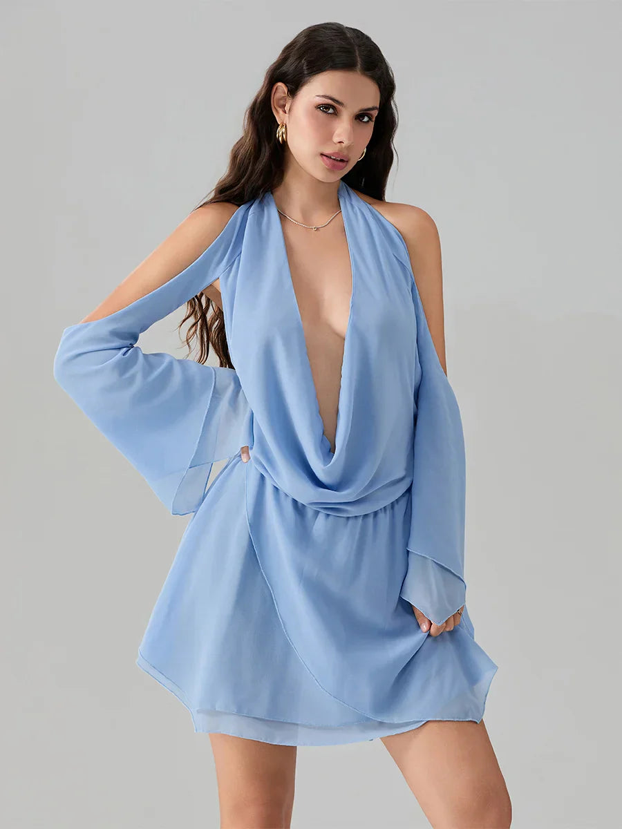 Halter Tie-Up Cowl Neck Mini Dress minidress-250223