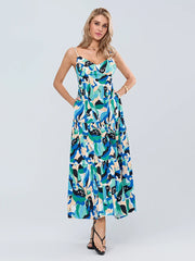 Fashion Print Spaghetti Strap Backless Sweetheart Flowy Cami Floral Dress floraldress-250126