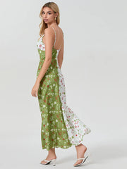 Contrast Color V-neck Spaghetti Strap Slip Floral Dress floraldress-250126