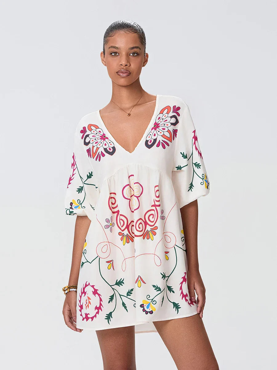 Loose Mini Beach Floral Dress for Vacation floraldress-250126