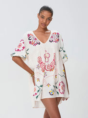 Loose Mini Beach Floral Dress for Vacation floraldress-250126