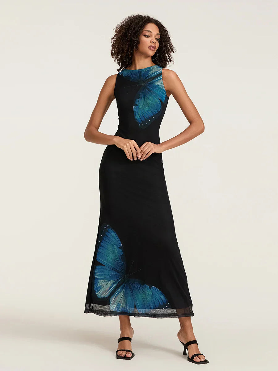 Floral Sleeveless Bodycon Back Hollowed Lacing Tank Party Floral Dress floraldress-250126