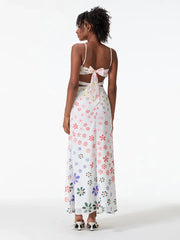 Spaghetti Straps Elegant Backless Bow Cross Floral Dress floraldress-250126