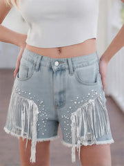 Sequins Tassel Ripped Denim Short SKY BLUE / S short-250223