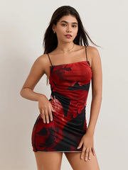 Hot Floral Print Sheath Backless Spaghetti Mini Nightclub Floral Dress floraldress-250126