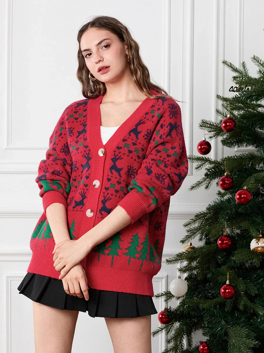 Classic Vintage Long Sleeve Button-Up Warm Cardigans Christmas Sweater Sweaters-L