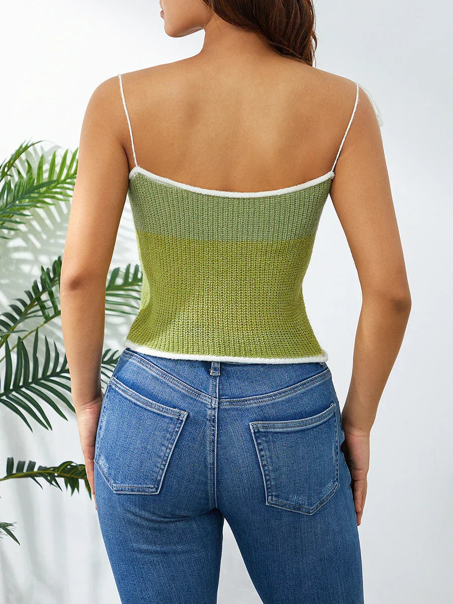 Wool Knitted Contrast Tie-up Spaghetti Strap 90s Crop Top croptop-250126