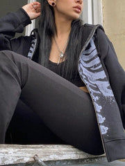 Y2K Women Star Print Oversize Zip Up Aesthetic Fairy Grunge Hoody