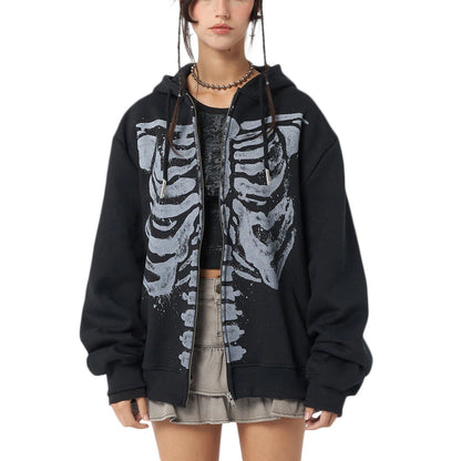 Y2K Women Star Print Oversize Zip Up Aesthetic Fairy Grunge Hoody