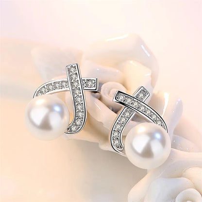 JuliaFashion - 2024 Retro Cross Inlaid Zircon Pearl Earrings