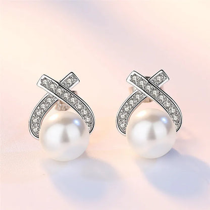 JuliaFashion - 2024 Retro Cross Inlaid Zircon Pearl Earrings