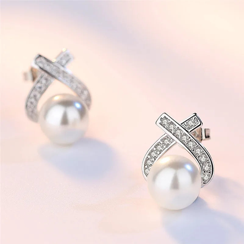 JuliaFashion - 2024 Retro Cross Inlaid Zircon Pearl Earrings