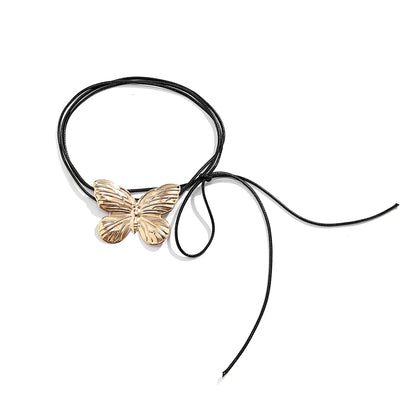 JuliaFashion-Goth Butterfly Leather Wax Thread Necklace