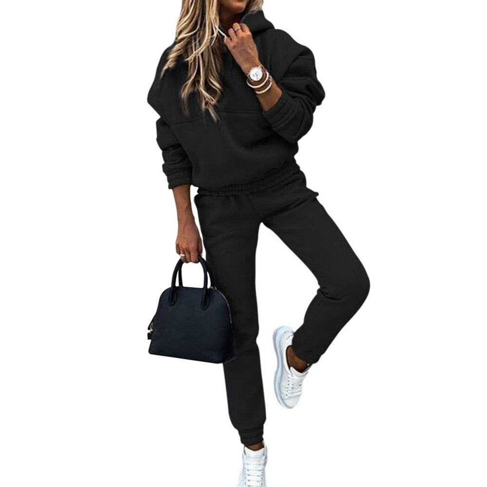 JuliaFashion-2 Piece Set Tracksuit Hooded Pants Suit