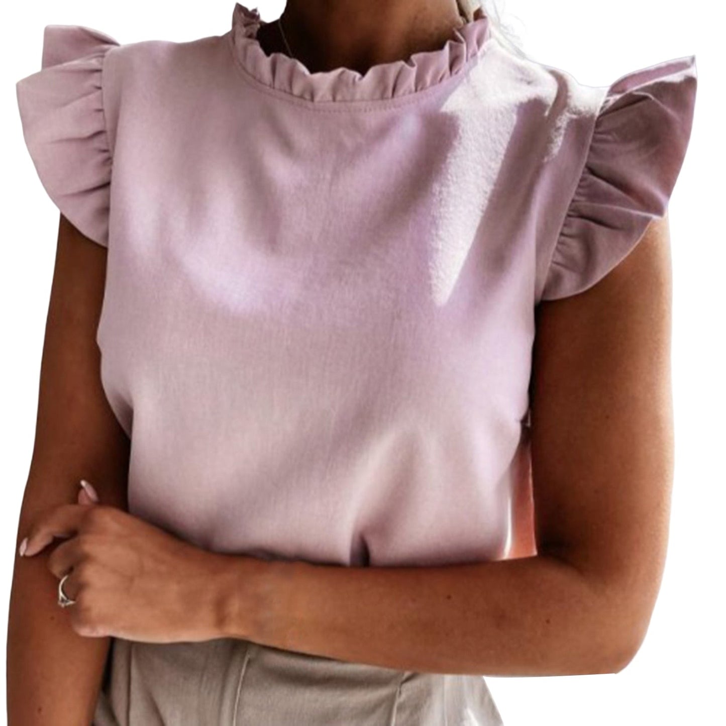 JuliaFashion - 2024 Women Casual Summer Solid Color Stand Collar Short Sleeve Slim Blouse Clothing