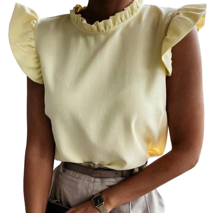 JuliaFashion - 2024 Women Casual Summer Solid Color Stand Collar Short Sleeve Slim Blouse Clothing