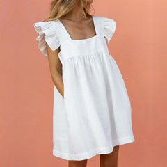 JuliaFashion - Women Elegant Butterfly Sleeve Backless Sexy Pocket Sundress