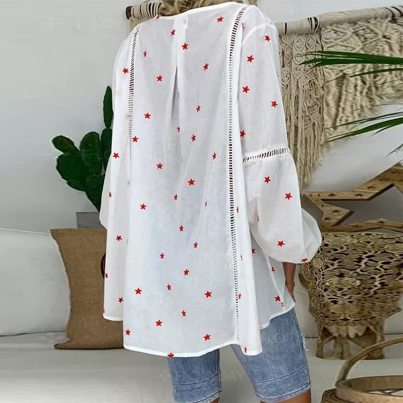 JuliaFashion - 2024 Women Casual Lantern Long Sleeve Hollow Out Female Tunic