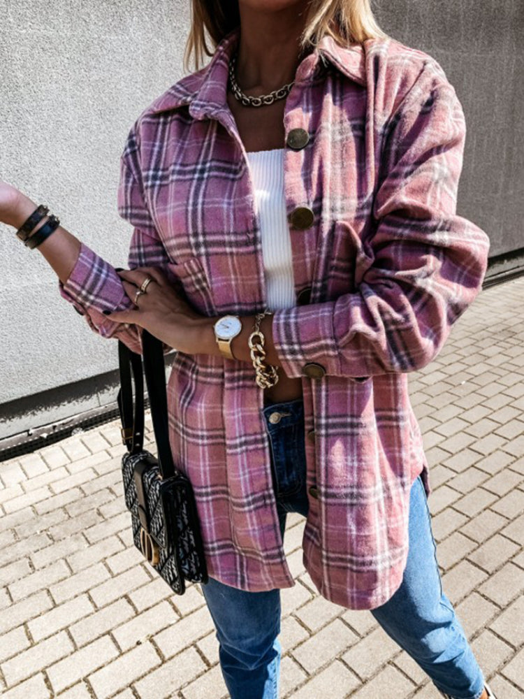 JuliaFashion - 2024 Women Casual Plaid Shirts Turn-down Collar Single Breasted Jackets