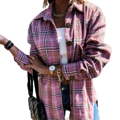 JuliaFashion - 2024 Women Casual Plaid Shirts Turn-down Collar Single Breasted Jackets