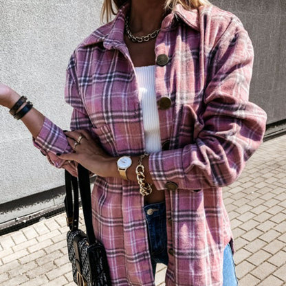 JuliaFashion - 2024 Women Casual Plaid Shirts Turn-down Collar Single Breasted Jackets