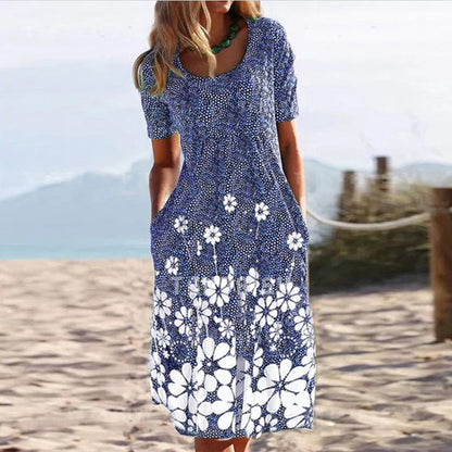 JuliaFashion - 2024 Women's Print Loose Casual Short-sleeved Bohemian Dresses