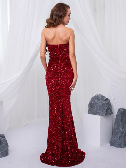 JuliaFashion - 2024 Sequin Strapless Evening Sexy V-Neck Dress