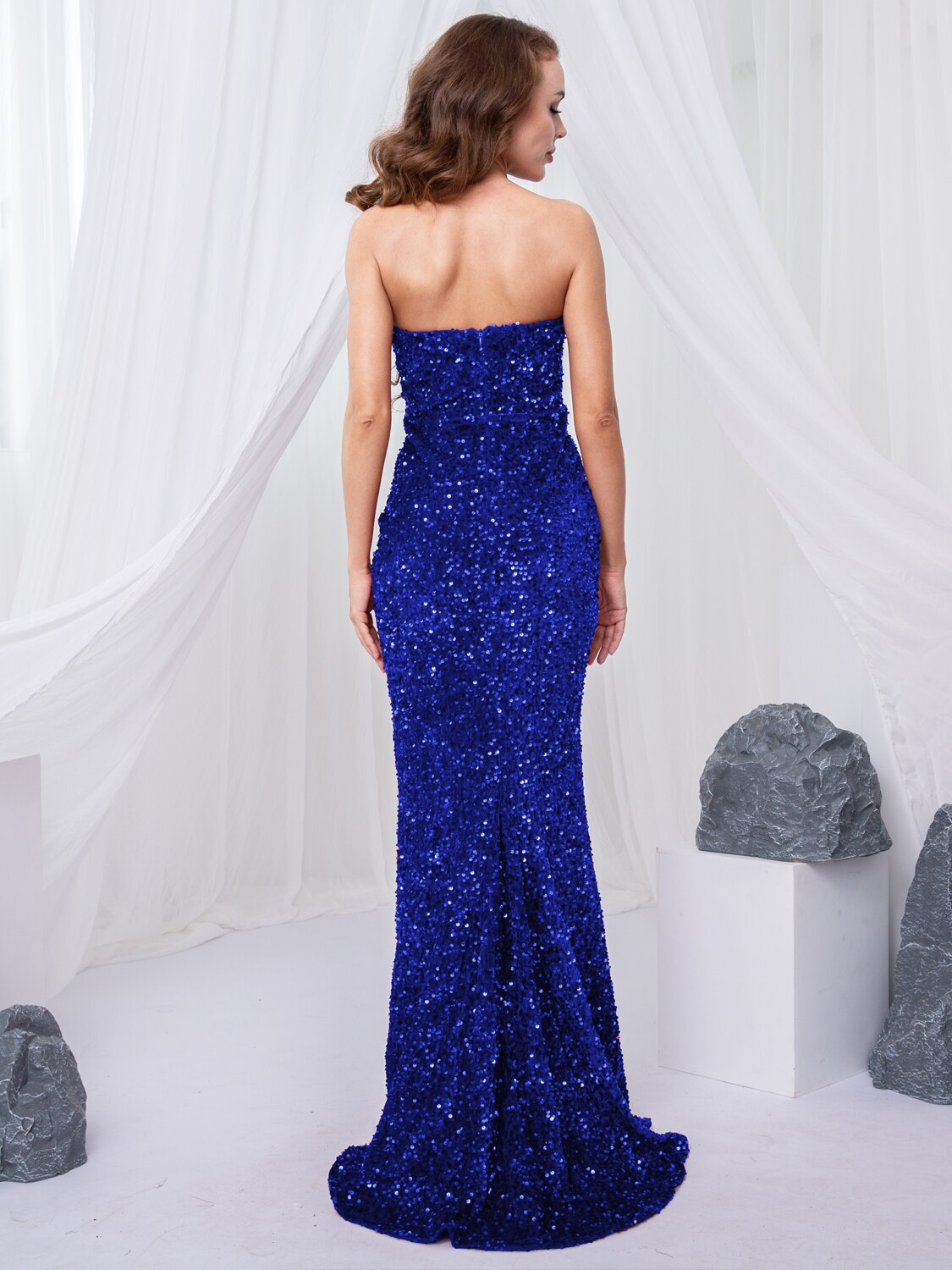 JuliaFashion - 2024 Sequin Strapless Evening Sexy V-Neck Dress