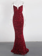 JuliaFashion - Sequin Strapless Evening Sexy V-Neck Dress