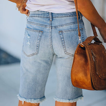 JuliaFashion - 2024 Woman Denim Shorts Tassel Tight Washed Sexy Jeans