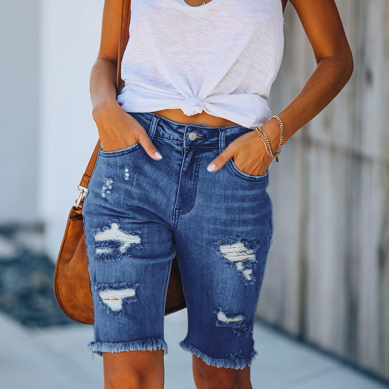 JuliaFashion - 2024 Woman Denim Shorts Tassel Tight Washed Sexy Jeans