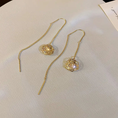 JuliaFashion-Elegant Zircon Flower Tassel Earrings