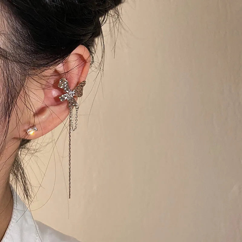 JuliaFashion-Elegant Zircon Flower Tassel Earrings