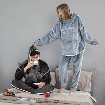 JuliaFashion-Hooded Flannel Pajamas 2 Pieces/Set
