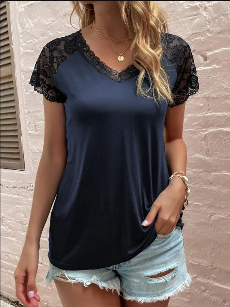 JuliaFashion - 2024 Women Patchwork Hollow Out Vintage Loose Casual Tee Clothes