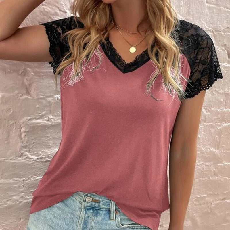 JuliaFashion - 2024 Women Patchwork Hollow Out Vintage Loose Casual Tee Clothes
