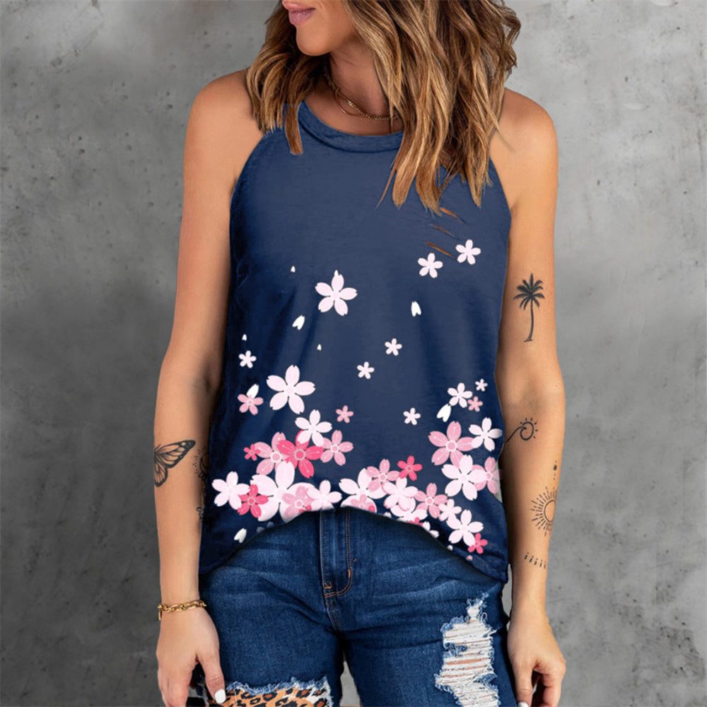 JuliaFashion - 2024 Women Floral Print Vest T Shirt Casual Sleeveless Loose Tank Top