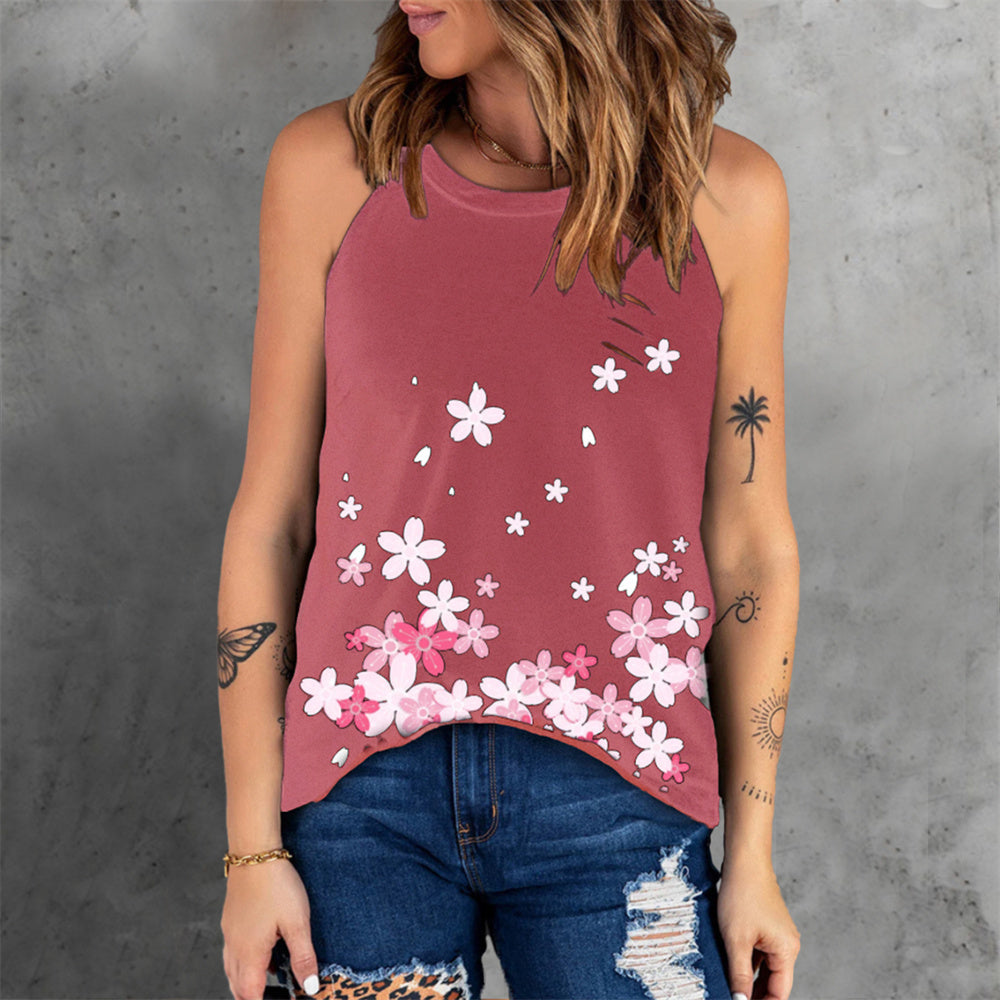 JuliaFashion - 2024 Women Floral Print Vest T Shirt Casual Sleeveless Loose Tank Top