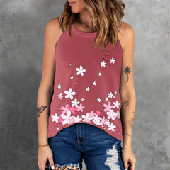 JuliaFashion - 2024 Women Floral Print Vest T Shirt Casual Sleeveless Loose Tank Top