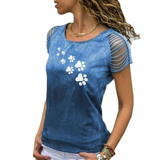 JuliaFashion - 2024 Women Dog Cat Paw Animal Short Sleeve T-shirt