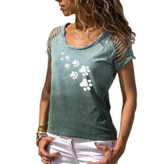 JuliaFashion - 2024 Women Dog Cat Paw Animal Short Sleeve T-shirt