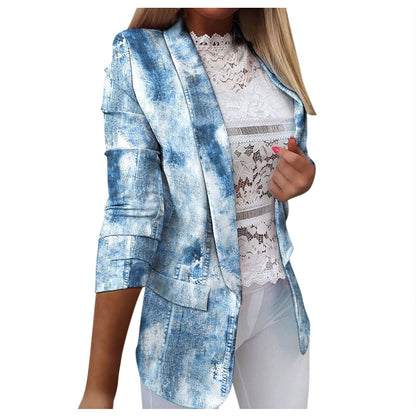 JuliaFashion - 2024 Women Retro Floral Printing Suit Casual Pocket Coat Outwear