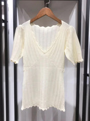 JuliaFashion - 2024 Slim V-Neck Knit Sweater Tee