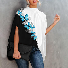 JuliaFashion - 2024 Women's Casual Batwing Sleeve Print O-neck Shirts Tops