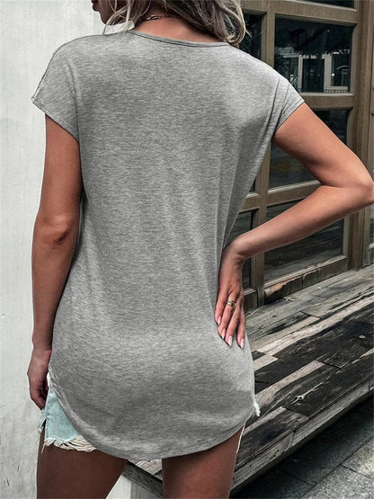 JuliaFashion - 2024 Women Solid O-Neck Half Zipper Stitching Lace Short-Sleeve Blouse